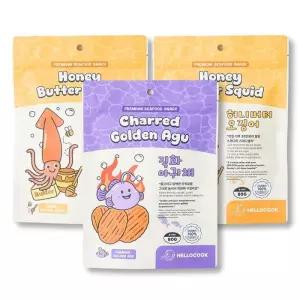 [헬로쿡] 프리미엄 허니버터 오징어 80g x 2개 + 직화 아귀채 80g x 1개 아귀포 달콤한 건어물 간식 술안