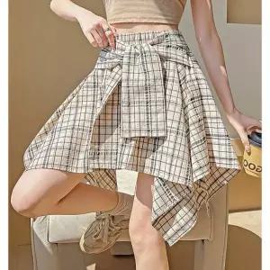 여자 언발란스 체크무늬 미니 캐주얼 치마 스커트 여성패션