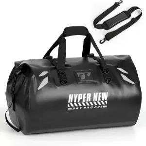 HyperNew 60L 방수 가방 남녀 공용 드라이백 검정색 롤탑 열밀봉 다중 앵커 루프 모래 방지 찢김 캠핑