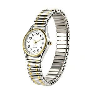JewelryWe Easy Read 탄력 시계 여성용 슬립온 스트레치 밴드, 사이즈 6.5-7.9 u201D | 아날로그 쿼츠 손목시계, 큰 숫자 다이얼 - 투톤, 편안한 데일리 워치, 엄마 선물, 직장, 출퇴근용,쇼핑