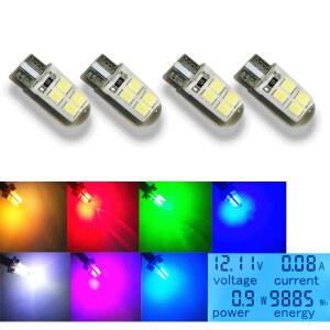 4x W5W LED T10 자동차 전구 짧은 실리카 젤 높은 밝은 돔 독서 문 번호판 웨지 신호 램프 12V 흰색 노란색