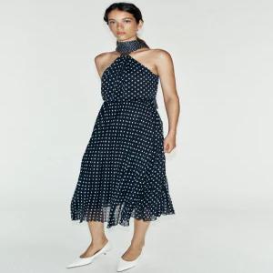 ZARA 도트 홀터넥 미디 원피스 - 네이비 / 화이트 1165/169/043