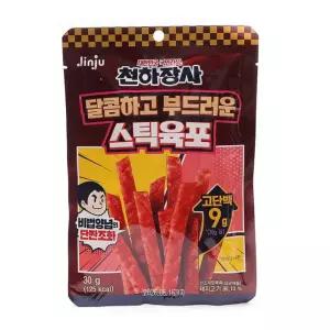 진주 천하장사 달콤하고 부드러운 스틱육포 (돈육) 30g(1 6박 5개입)마른안주 아이간식 돼지 돼지고기