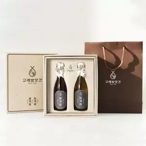 고래방앗간 정12호 국산 참기름300ml+국산 생들기름300ml 선물세트(기름병홀더 쇼핑백 포함)