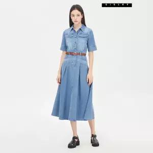 시슬리 임지연 착용 허리 밴딩 데님 셔츠형 원피스 SAOPC6531