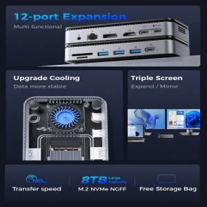 ORICO USB C 12-in-1 도킹 스테이션 허브(냉각 팬 포함) M.2 NVMe SATA SSD 외장 케이스 10Gbps HDMI-Com