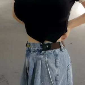 노버클 브라운 탄성 버클없는 프리 벨트