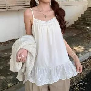 끈나시 민소매 상의 뷔스티에 슬립 여성 레이스 레이어드 프릴