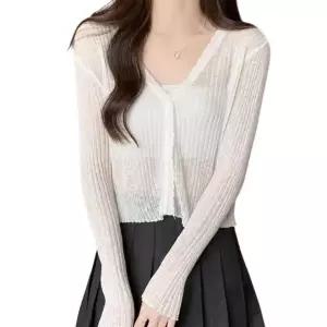 씨스루 볼레로 크롭 브이넥 니트 긴팔 여름 가디건 얇은 여성 CLAB1021