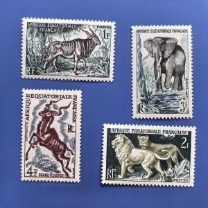 4개/세트 새로운 적도 아프리카 우표 1957 희귀 동물, 사자, 코끼리 MNH