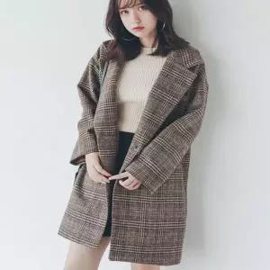 여자 루즈핏 모직 체크 버튼 카라 심플 자켓 OCW-JKA-SWFGY7EL-R1