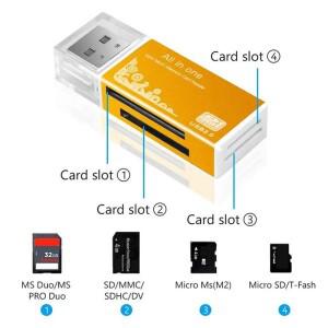 합금 카드 리더 4포트 USB2.0 마이크로 SD TF M2 MS Pro Duo MMC DV 폰 카메라 메모리 어댑터 LED 표시등