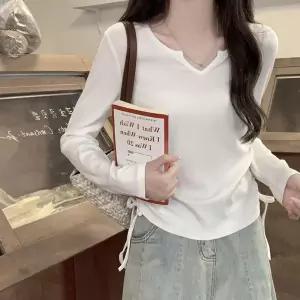 베이직 사이드 셔링 리본 긴팔 티셔츠 sn7FEF7 화이트 데일리상의