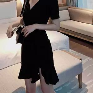 미니 원피스 블랙 반팔 프릴스커트 언발 클럽 친구시밀러룩 z-W67438E 오피스룩 치파오