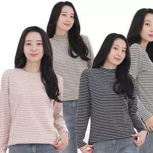 여성 양면기모 스트라이프 단가라 라운드 반목 티셔츠 트레이닝복 목폴라니트티 겨울목폴라 xr1ABE8