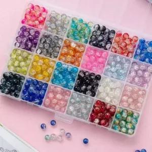 24칸 크리스탈 비즈 8mm 크렉무늬 유리구슬 600pcs 팔찌만들기 간편세트 부자재 n-4876D