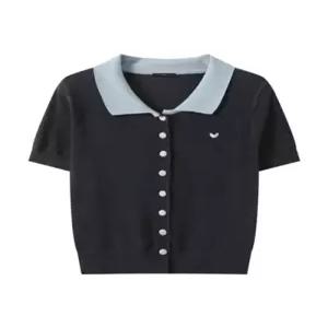르샵 데일리 카라 배색 자수 니트 가디건 DQ2CK003A