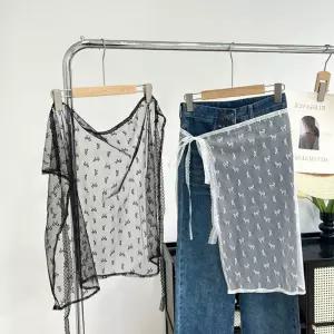 시스루 리본 스커트 레이스 랩 여름 여성 레？ス 의류 랩 트렌드 A라인