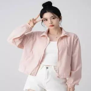 (꿀아이템)3color 밑단조임끈 세미크롭 바람막이