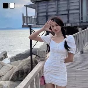 여자 오프숄더 슬림 퍼프 H라인 미니 원피스 DHTW-OPS-SN1993031-R1