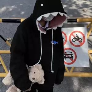 안감 상어 티셔츠 상의 기모 귀여운 후드 캐릭터