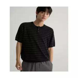 에잇세컨즈 워셔블 스트라이프 헨리넥 풀오버 블랙 456751CM35 6810374