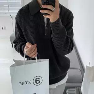 봄가을 댄디카라 반집업니트 남자 티셔츠 간절기