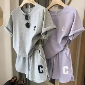LND 스포티C 반팔 반바지 세트 여름 츄리닝 여성 운동복 데일리 캐주얼 트레이닝복 홈웨어