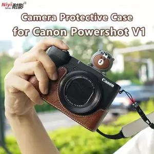 Canon Powershot V1용 카메라 보호 케이스 파우치 커버 베이스 인조 가죽 바닥 개방형 1/4 나사 가방 스트