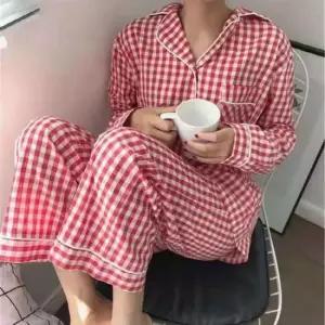 [라일리여성언더웨어] Rly 파자마 세트 여성 체크무늬 홈웨어 52890929)