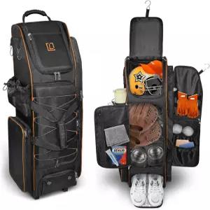 71-80L 롤링 야구 포수용 바퀴 달린 기어 백 7개의 배트용 분리된 신발과 헬멧 수납 공간이 있는 소프트볼