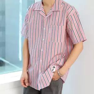 카스테라 오픈 카라 스트라이프 반팔 셔츠