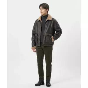 PARTIMENTO 레더 보아 플리스 무톤 자켓 브라운