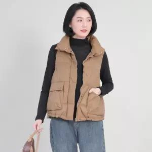 애비뉴투지 엄마옷 백 프릴 차이나 지퍼 똑딱이 오리털 숏 패딩 조끼 V11356