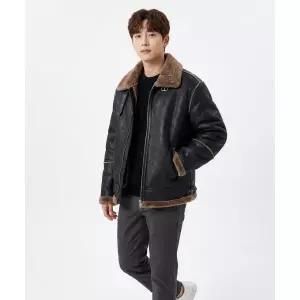 DRAW FIT 오버사이즈 스웨이드 라인 무스탕 자켓 [BLACK]