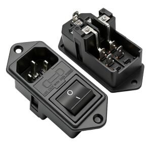 3핀 IEC C14 10A 250VAC AC 소켓 인렛 전원 LED 로커 스위치 (퓨즈 포함)