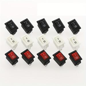 15pcs 미니 소형 로커 스위치 SPST 검정색과 빨간색 스냅인 버튼 AC 250V 3A / 6A 2 핀 I/O 10x15mm On-off