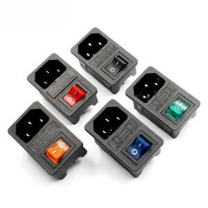 1pc 10A 퓨즈 로커 스위치 IEC320 C14 전원 소켓 빨간색 녹색 파란색 검정색