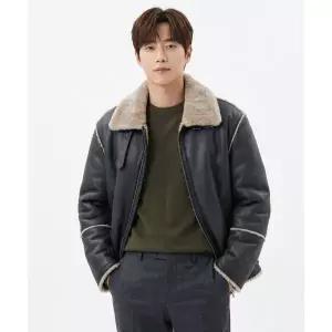DRAW FIT 오버사이즈 스웨이드 라인 무스탕 자켓 [BLACK]