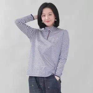 애비뉴투지 엄마옷 실켓면 스트라이프 차이나 집업 봄 가을 티셔츠 A03457