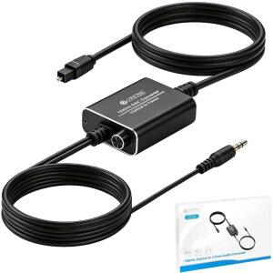 ESYNIC 휴대용 광 커넥터 3.5MM / AUX 어댑터 - 7 FT 롱 192KHZ DAC 컨버터 메탈 케이스 앰프 칩 내장 HDTV 블루레이 게이밍 콘솔에서 3.5로 간편 설정 -여성용 오디오 스피커 및 헤드폰