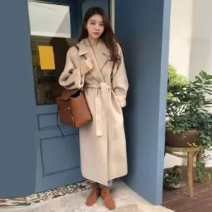 카라코트 여성 3컬러 겨울 카라 허리끈 소프트 모직 롱코트