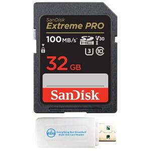 SANDISK 32GB SD EXTREME PRO UHS-I 메모리 카드 SONY 카메라 호환 | ZV-E1 미러리스 모델용 (SDSDXXO-032G-GN4IN) C10 U3 V30 4K UHD 번들 (1개) 스트롬볼리 SDXC 카드 리더 제외