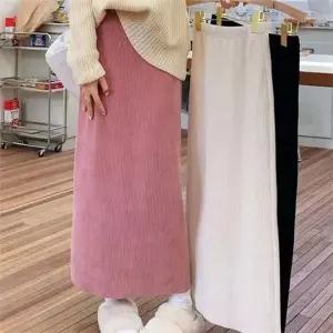 [하프클럽/]밴딩 여성 롱 스커트 코듀로이 골덴 롱 스커트 캐주얼 데일리