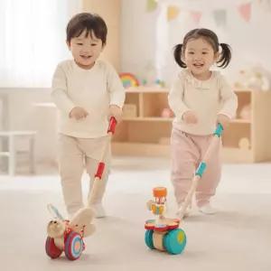 하페 롤링걸음마 나비 끌고다니는 끌차 원목 돌아기 밀대 보조기 걷기연습 장난감