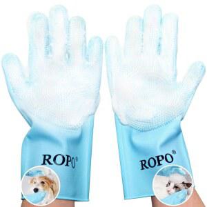 반려동물 미용용 ROPO 실리콘 장갑, 털 빠짐, 목욕, 마사지용 다기능 장갑 (블루)