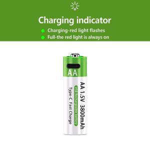 LIKEKALA 리튬 이온 AA 충전지 USB 3800mAh 1.5V 데이터 케이블 및 보관함