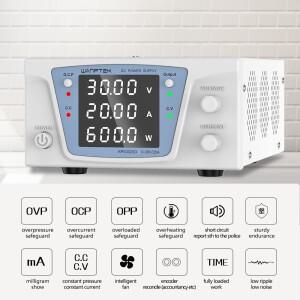 APC Wanptek-DC 전원 공급 장치 30V 20A 랩 스위칭 60V 10A 조정가능한 AC220V 110V 에이징