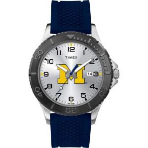 Timex Tribute 남성용 대학 게이머 42mm 시계 - 미시간 울버린, 네이비 실리콘 스트랩 포함, 울버린스., 쿼츠