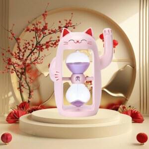 Lucky Cat 모래 타이머 귀여운 모래시계 Maneki-Neko reloj de Arena 30분 시계 칫솔 게임 교실 홈 오피스 요리 프론트 데스크용 (핑크 빅+30분)